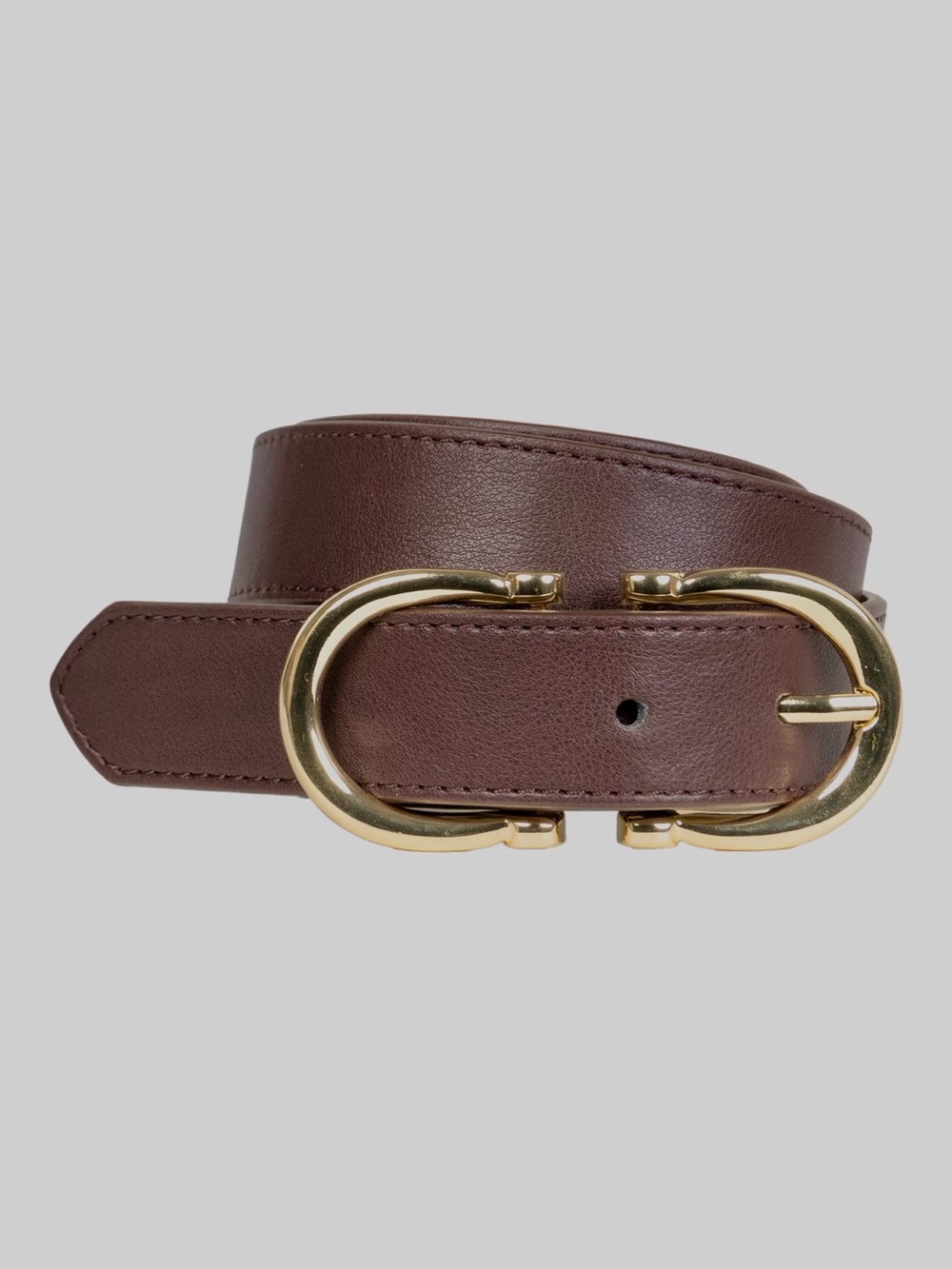 Brown Belt with Gold Double-Ring Buckle